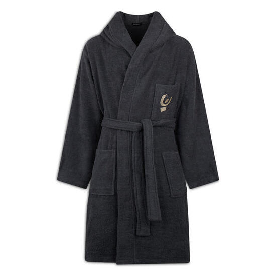 Accappatoio Grigio in Spugna con Logo Ricamato e Tasche