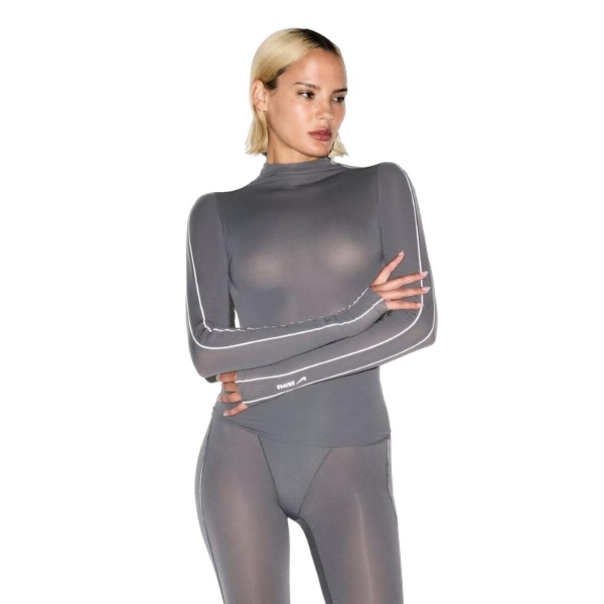 x SKIMS Women's Weightless Layers Mock Neck Long Sleeve Top Lead 2/5