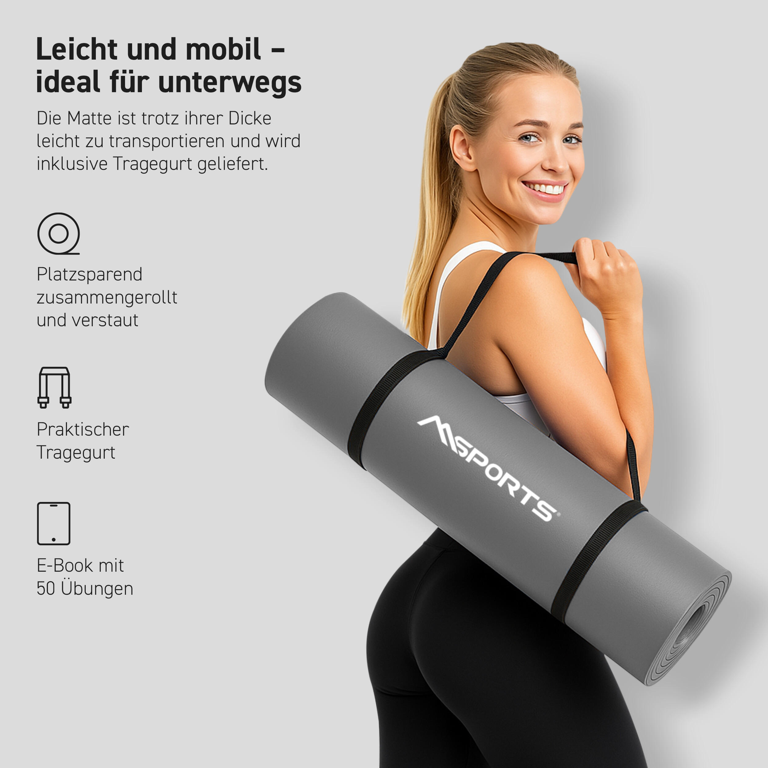 Gymnastikmatte Premium inkl. Gurt + Poster + Workout App / Hautfreundlich 3/8