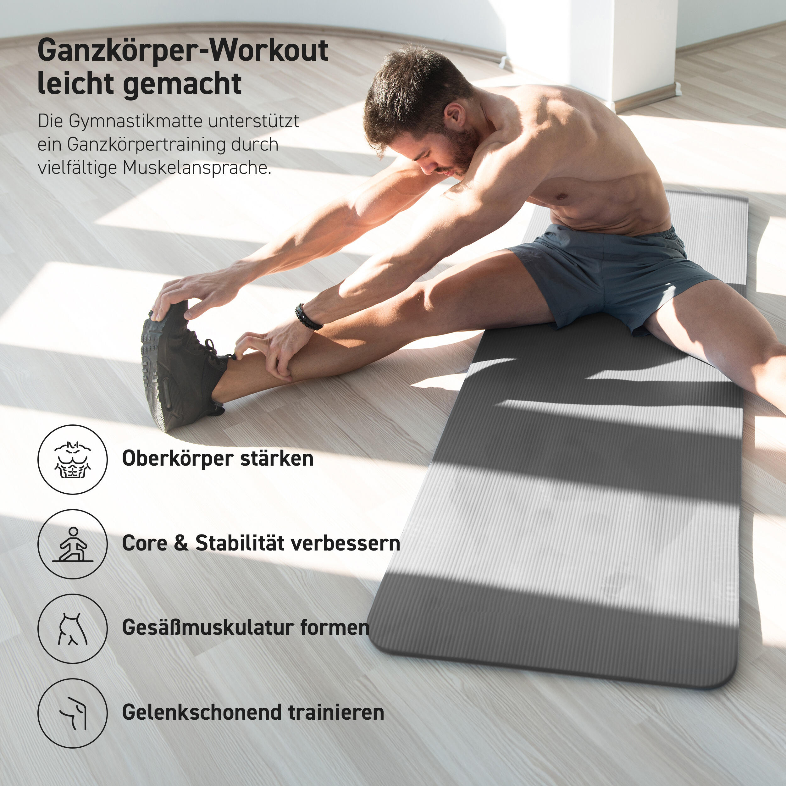 Gymnastikmatte Premium inkl. Gurt + Poster + Workout App / Hautfreundlich 6/8