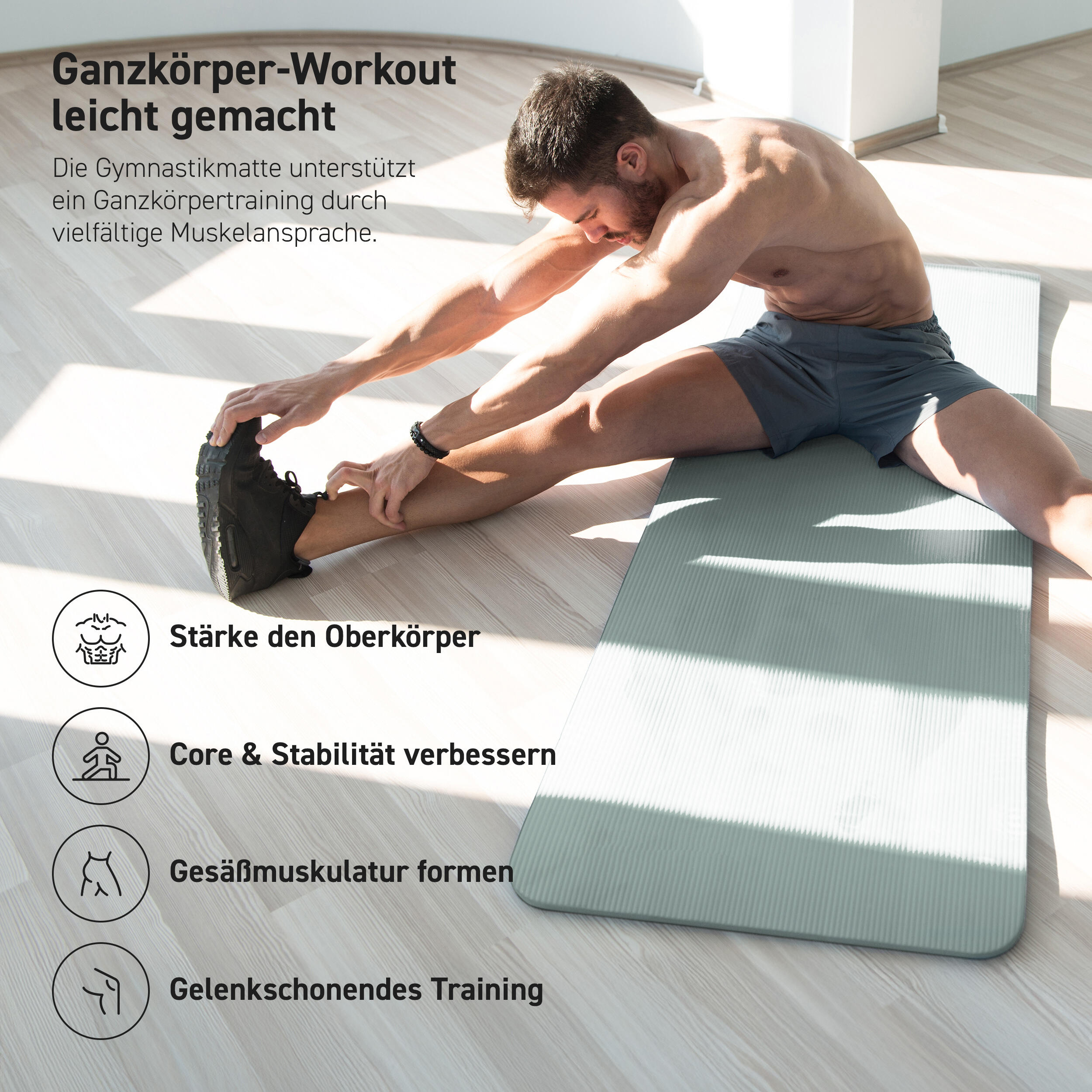 Gymnastikmatte Premium inkl. Gurt + Poster + Workout App / Hautfreundlich 6/8