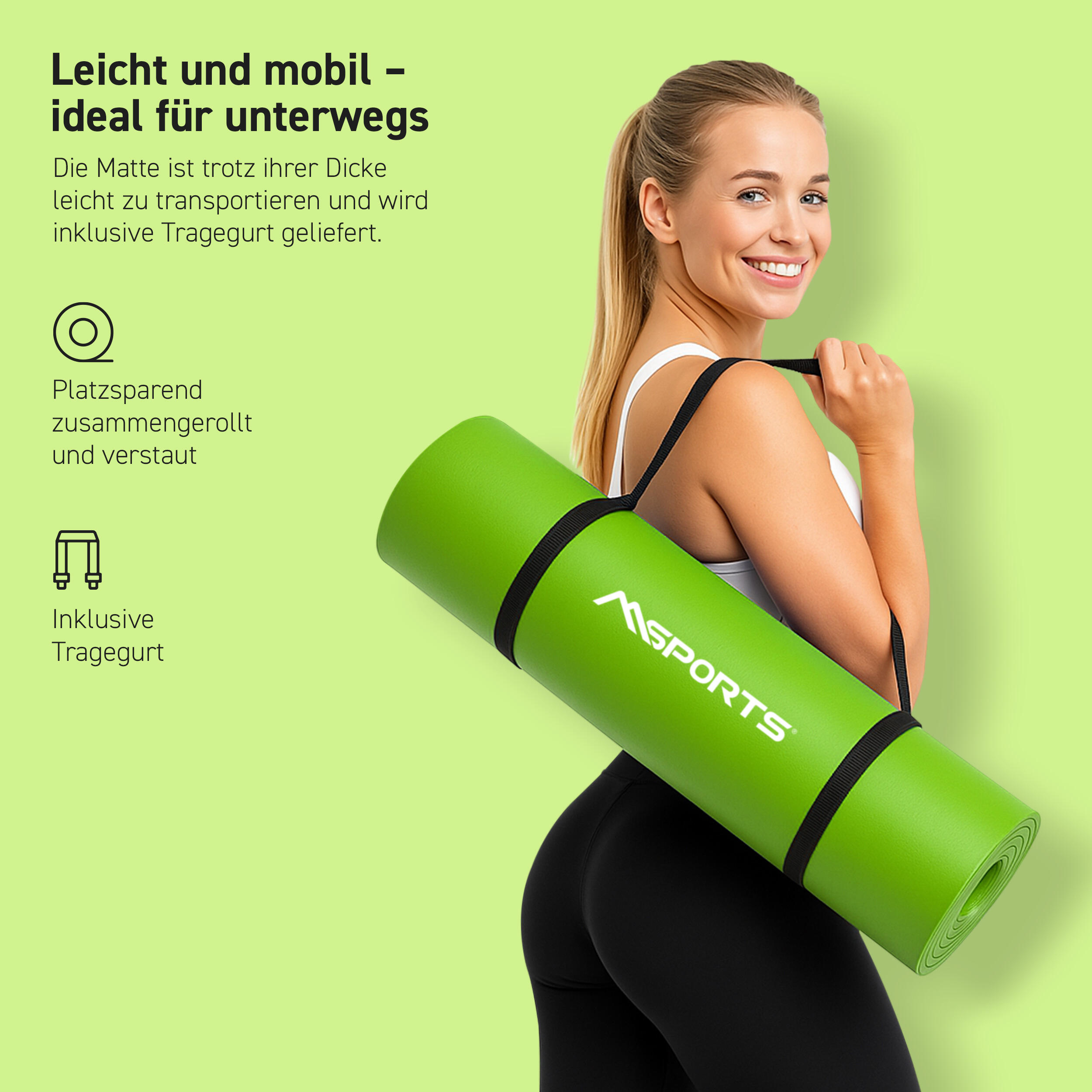 Gymnastikmatte Premium inkl. Gurt + Poster + Workout App / Hautfreundlich 3/8