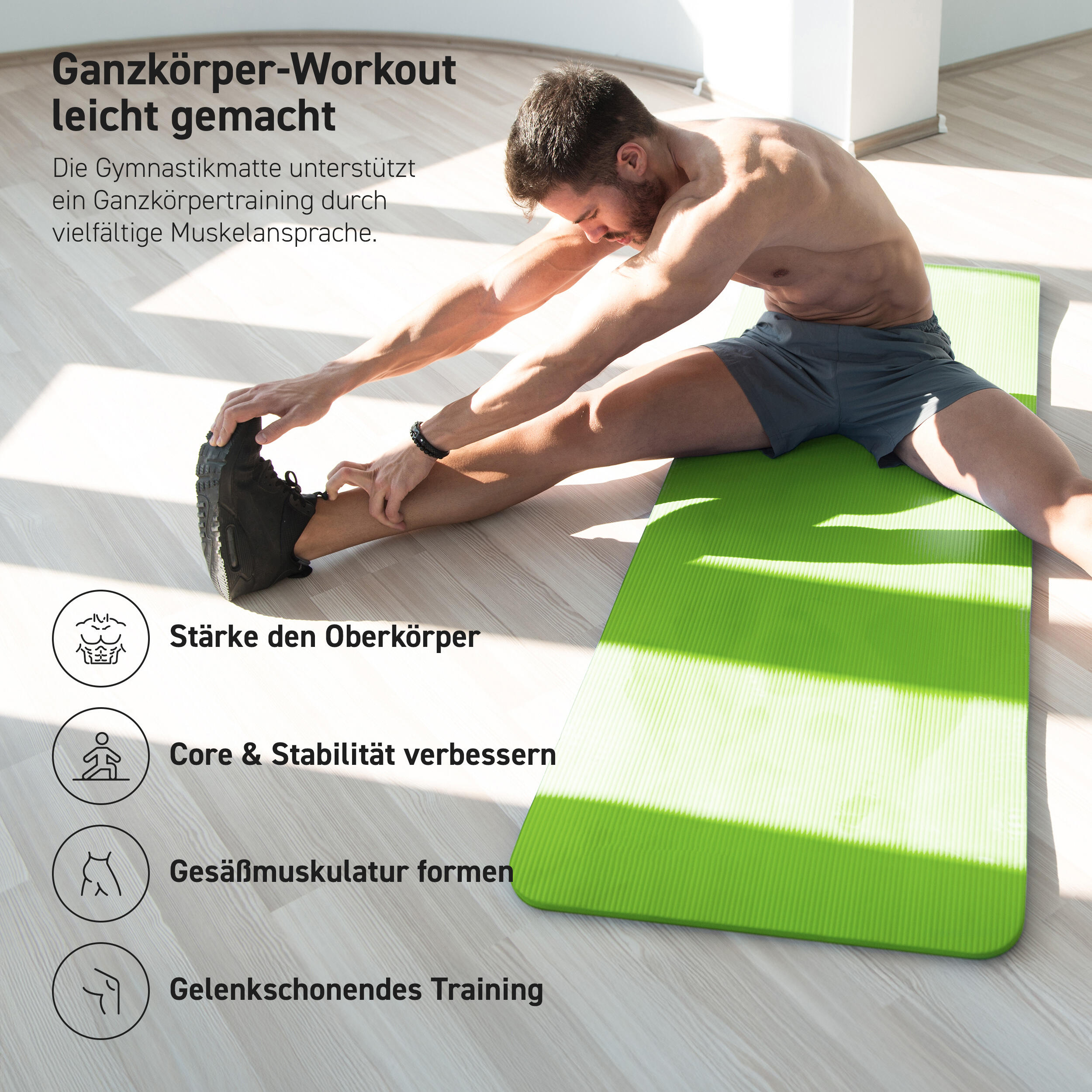 Gymnastikmatte Premium inkl. Gurt + Poster + Workout App / Hautfreundlich 6/8