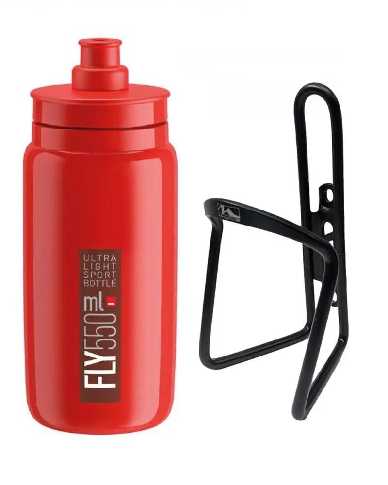 Elite Trinkflasche rot + M-Wave Flaschenhalter schwarz 1/3