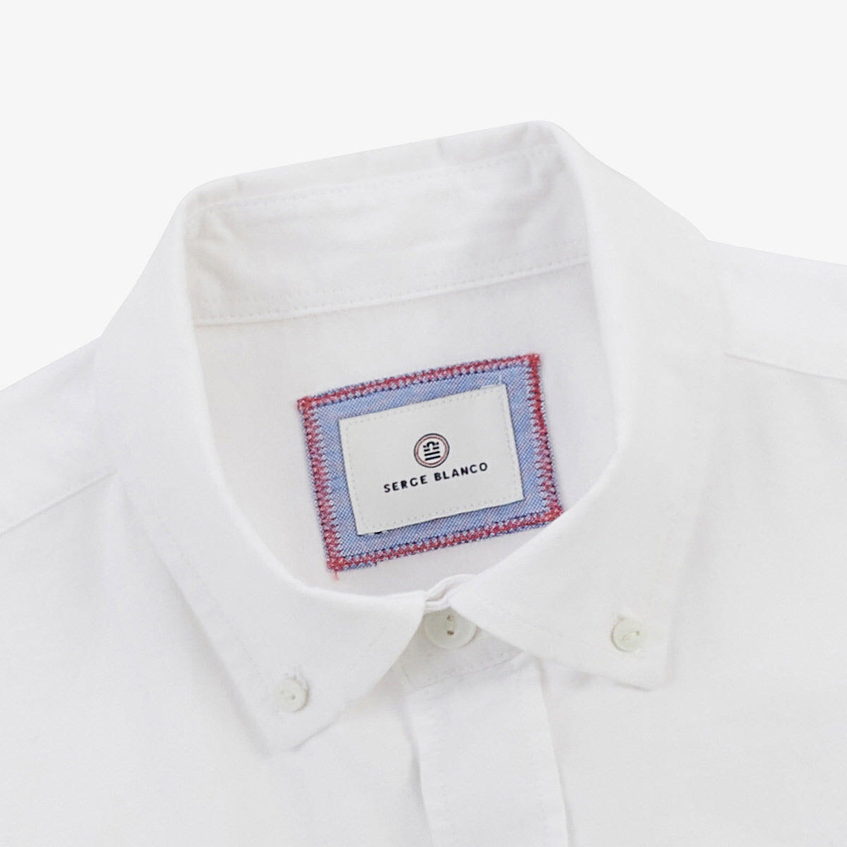 Camisa de manga larga de algodón oxford blanco con ribete tricolor 4/4