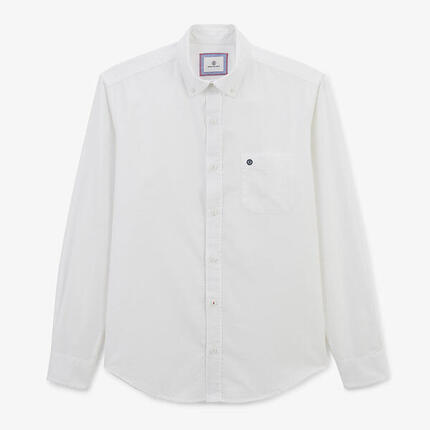 Chemise manches longues en coton oxford blanche ganse tricolore