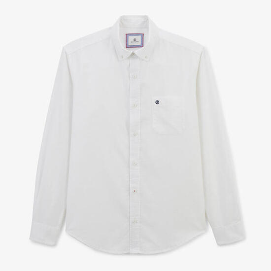 Chemise manches longues en coton oxford blanche ganse tricolore