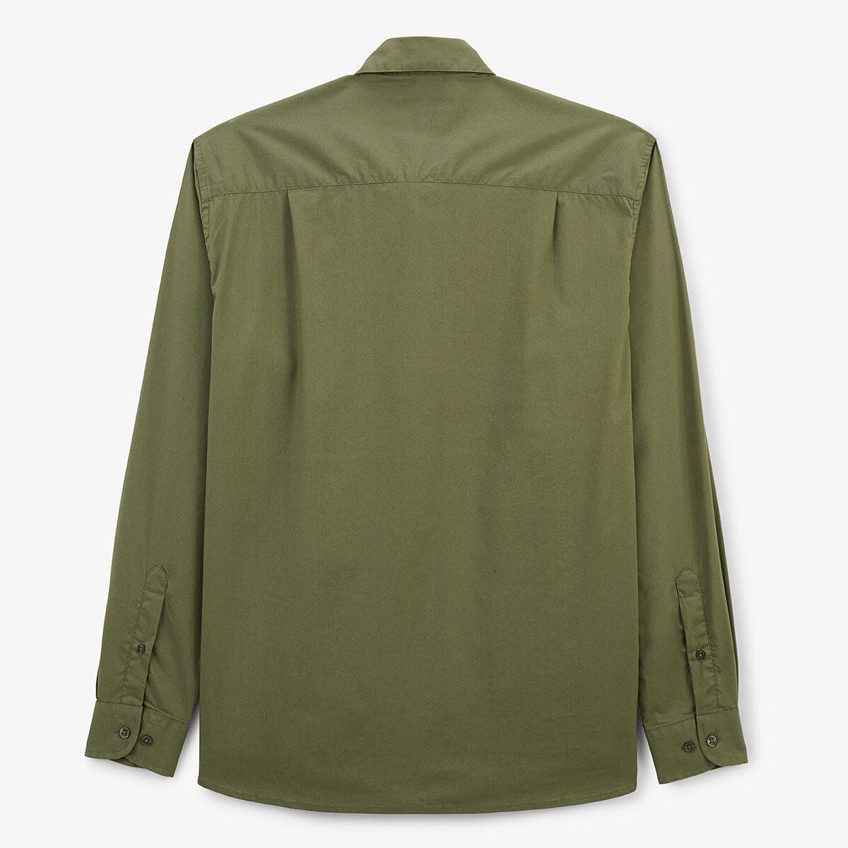 Camisa de manga larga de algodón elástico liso verde militar 3/6