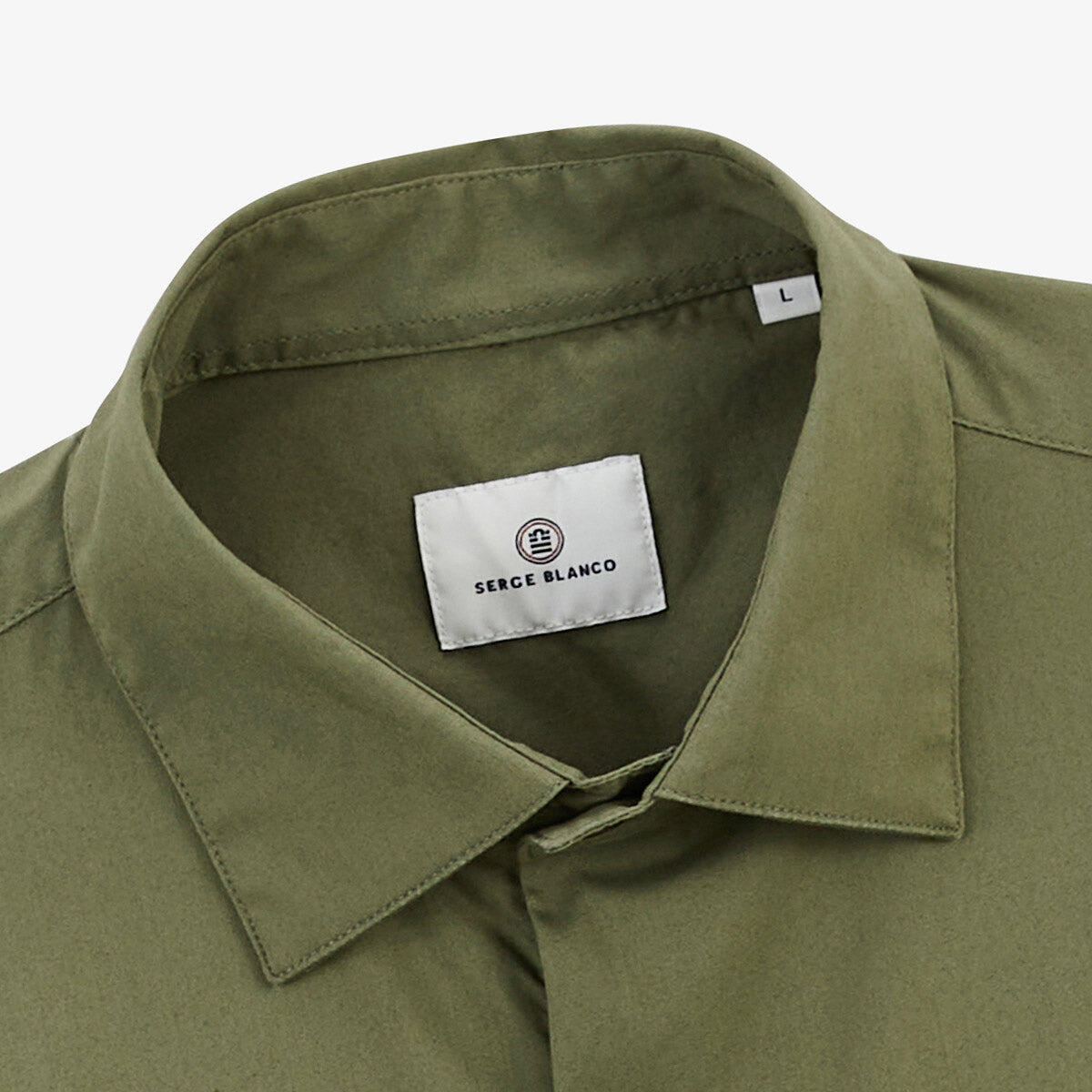 Camisa de manga larga de algodón elástico liso verde militar 4/6