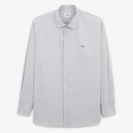 Chemise manches longues en coton stretch unie gris perle