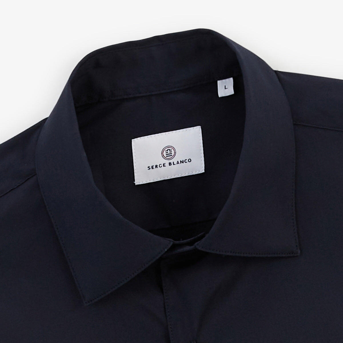 Camicia a maniche lunghe in cotone elasticizzato tinta unita blu navy 3/4