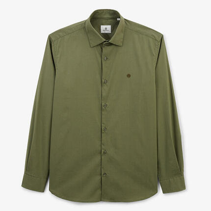 Chemise manches longues en coton stretch unie vert army