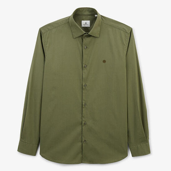 Chemise manches longues en coton stretch unie vert army