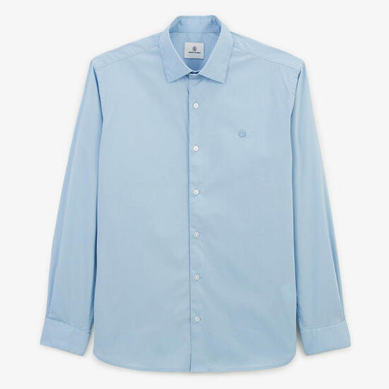 Chemise manches longues en coton stretch unie bleu ciel