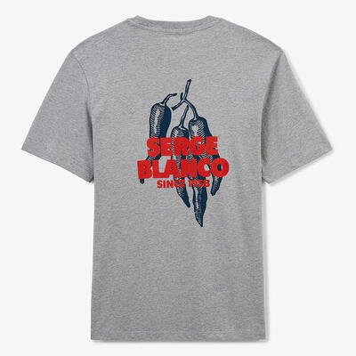 T-shirt met ronde hals en chilipeperprint op de rug, van grijs gemêleerd katoen
