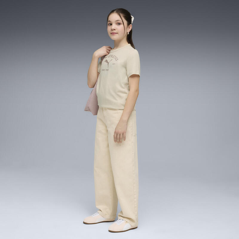 Tricou alergare copii imprimeu logo, crem PUMA