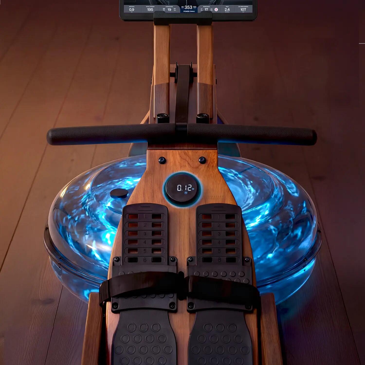 Roeitrainer voor thuis met water-/magneetweerstand, LED, Bluetooth-app, WRX500 2/7