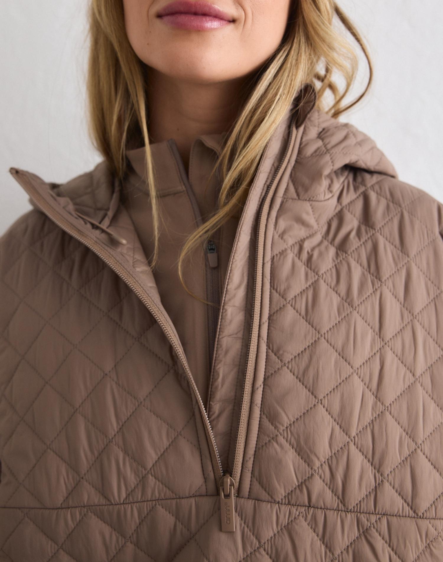 Anorak Mujer Acolchado Corto Repelente al Agua Reciclado 1/2 Cremallera Marrón 3/6