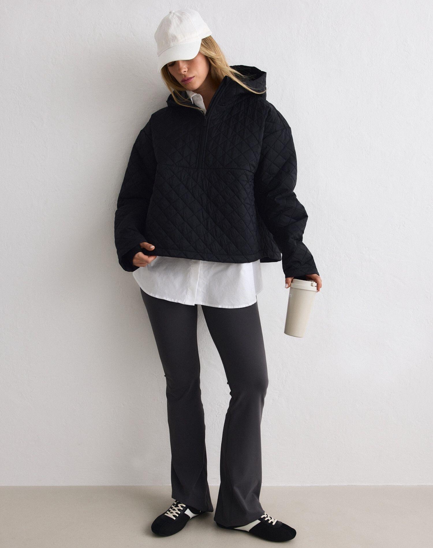 Anorak Mujer Acolchado Corto Repelente al Agua Reciclado 1/2 Cremallera Negro 2/6