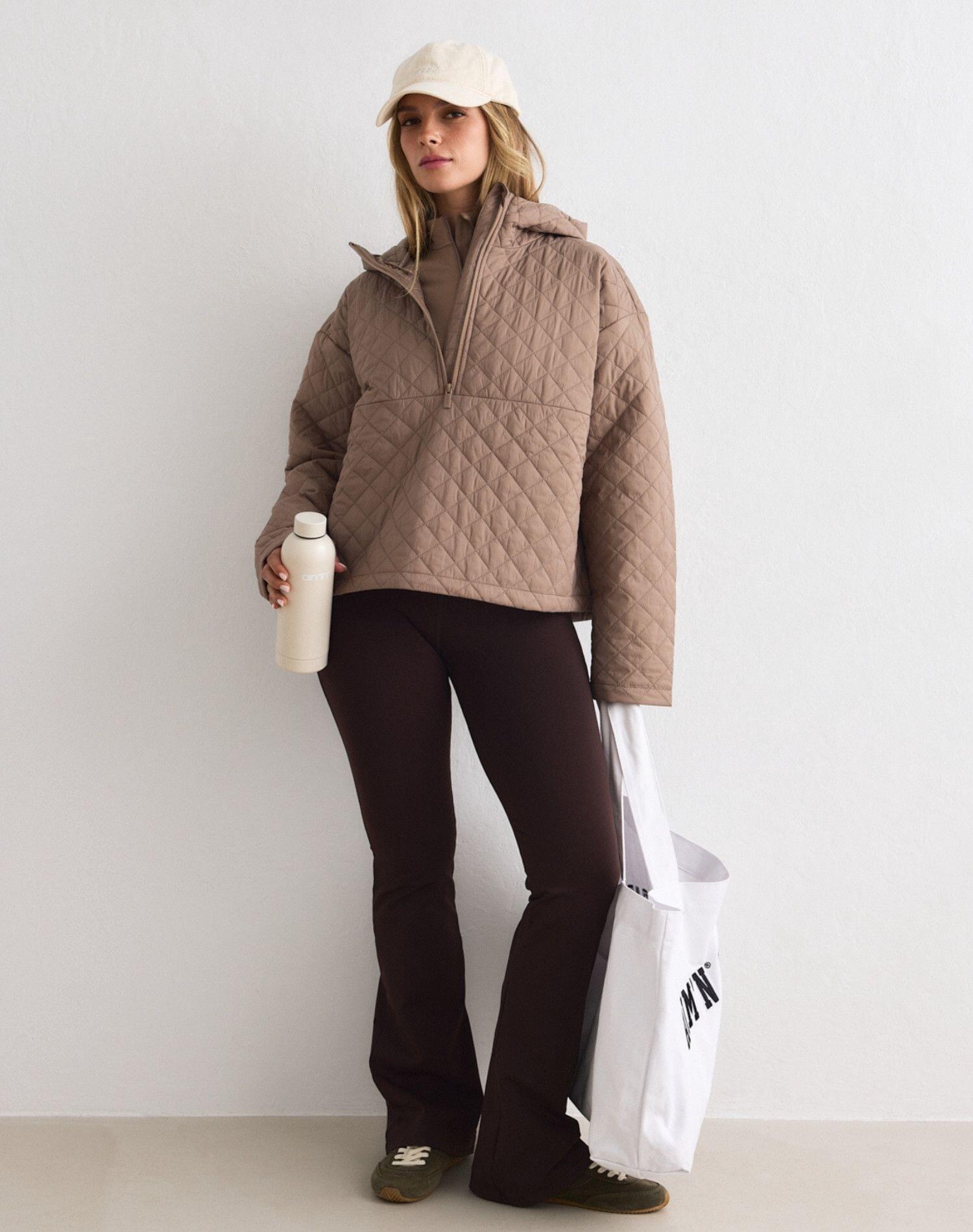 Anorak Mujer Acolchado Corto Repelente al Agua Reciclado 1/2 Cremallera Marrón 4/6