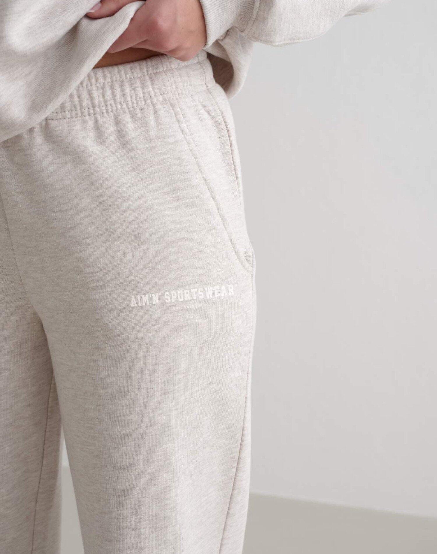 Pantalón de Chándal Mujer Punto Cepillado Tiro Medio Clásico Beige Jaspeado 3/4