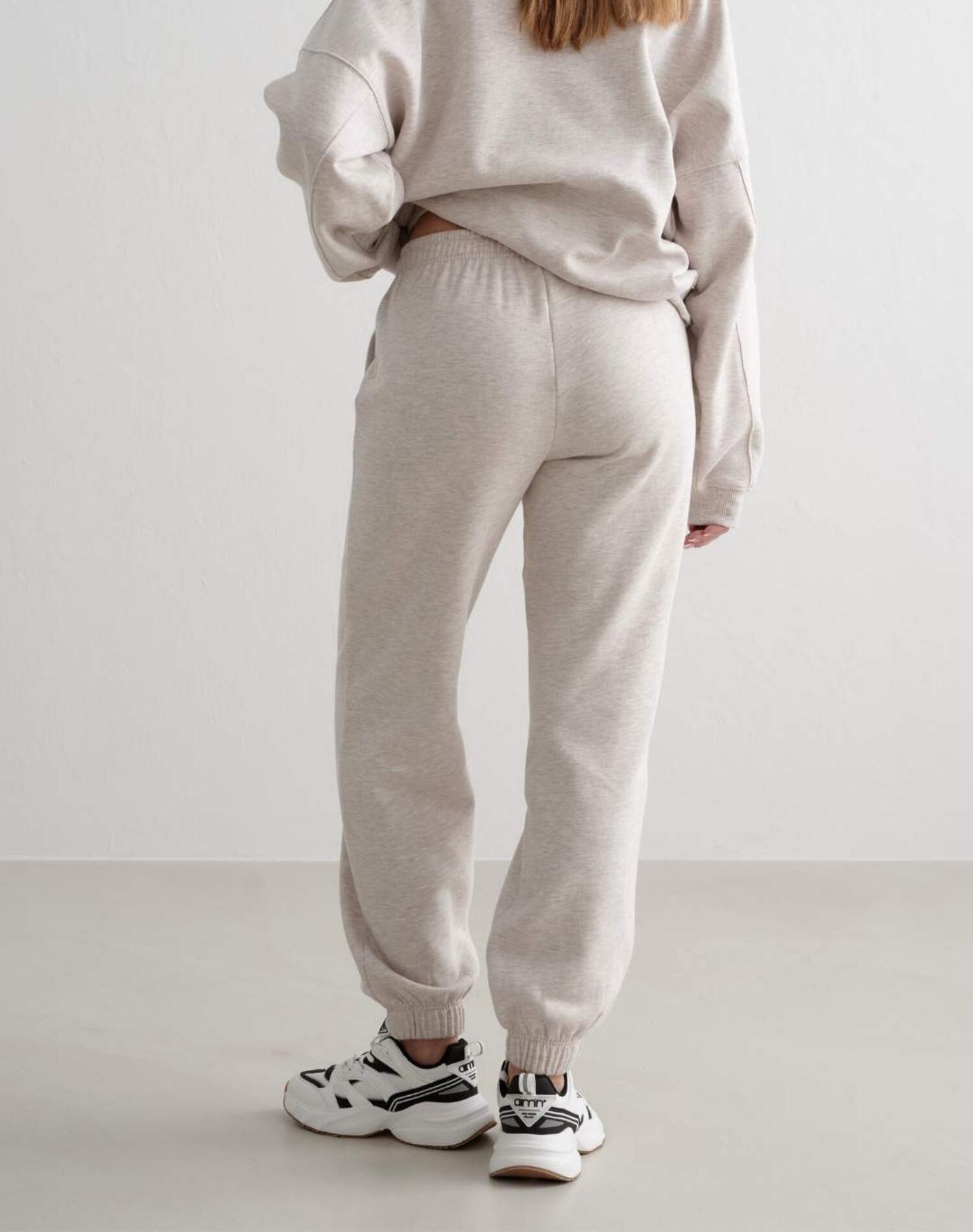 Pantalón de Chándal Mujer Punto Cepillado Tiro Medio Clásico Beige Jaspeado 2/4
