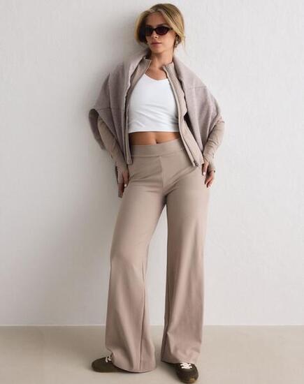 Femme Pantalon Taille Haute Jambe Droite Coupe Décontractée Beige Foncé