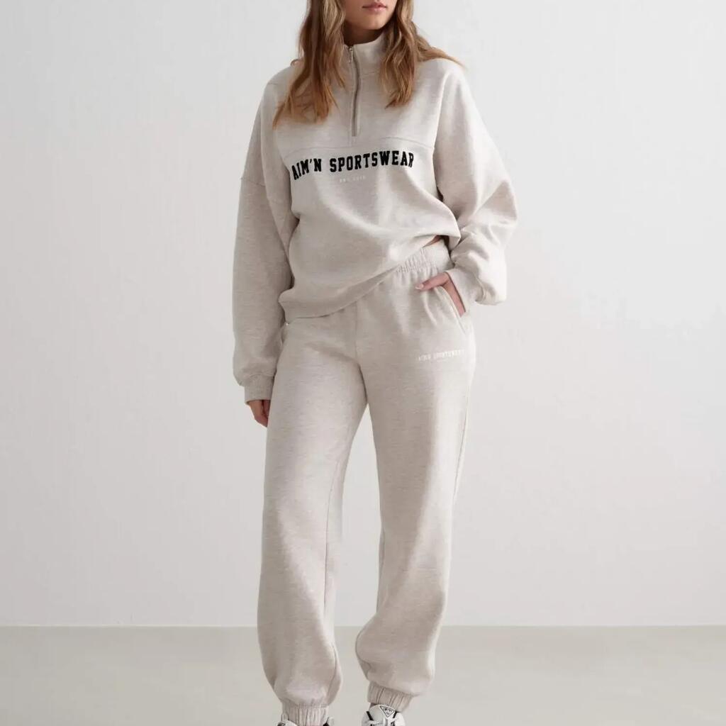 Women's Sweatpants Brushed Jersey Mid-Waist Classic Beige Melange