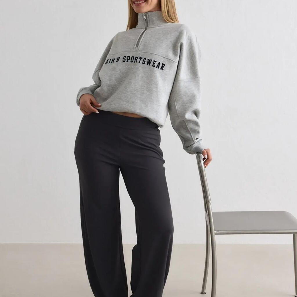 Women's Pants Ultra-Soft High-Waisted Straight-Leg Sense Light Grey