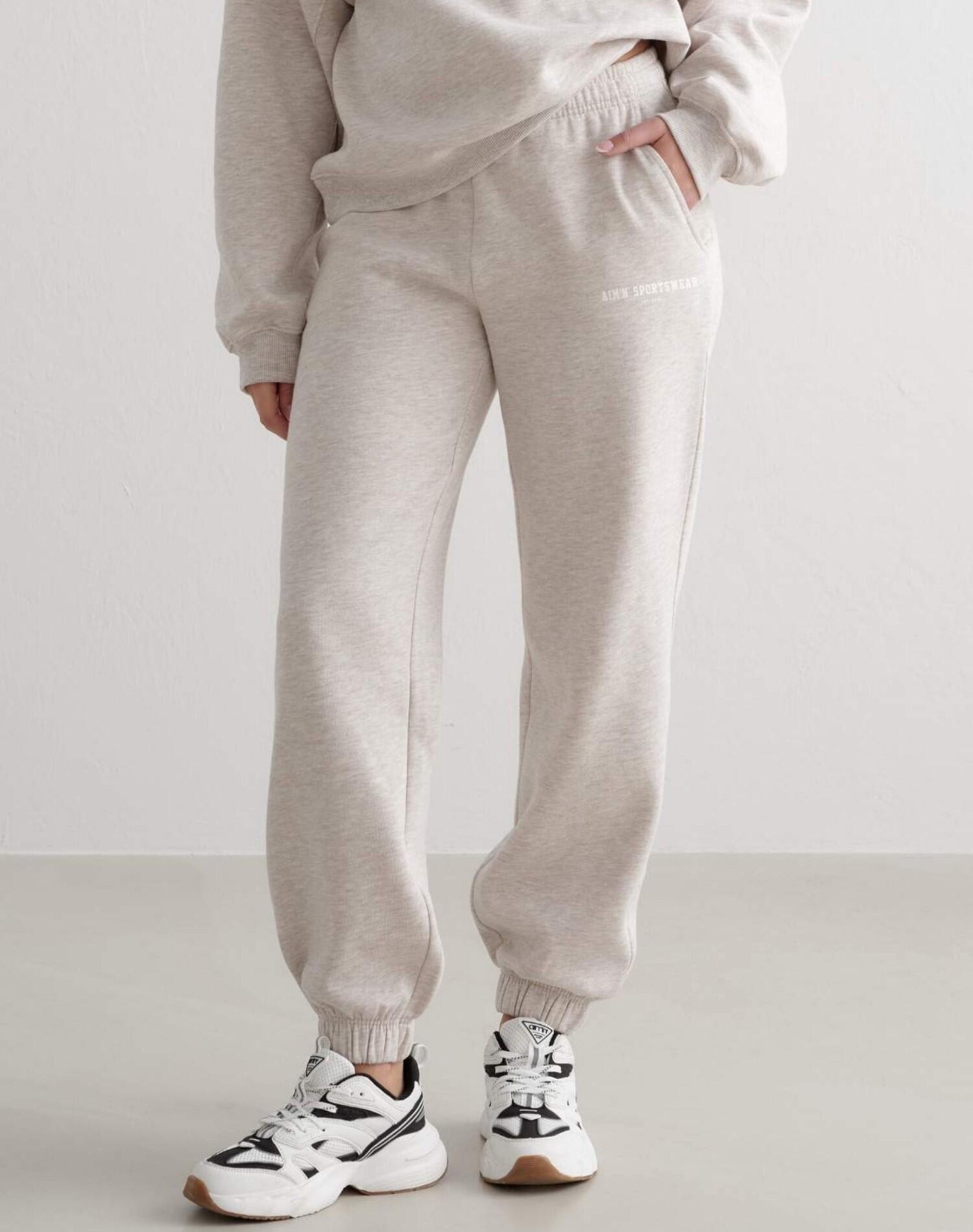 Pantalón de Chándal Mujer Punto Cepillado Tiro Medio Clásico Beige Jaspeado 4/4