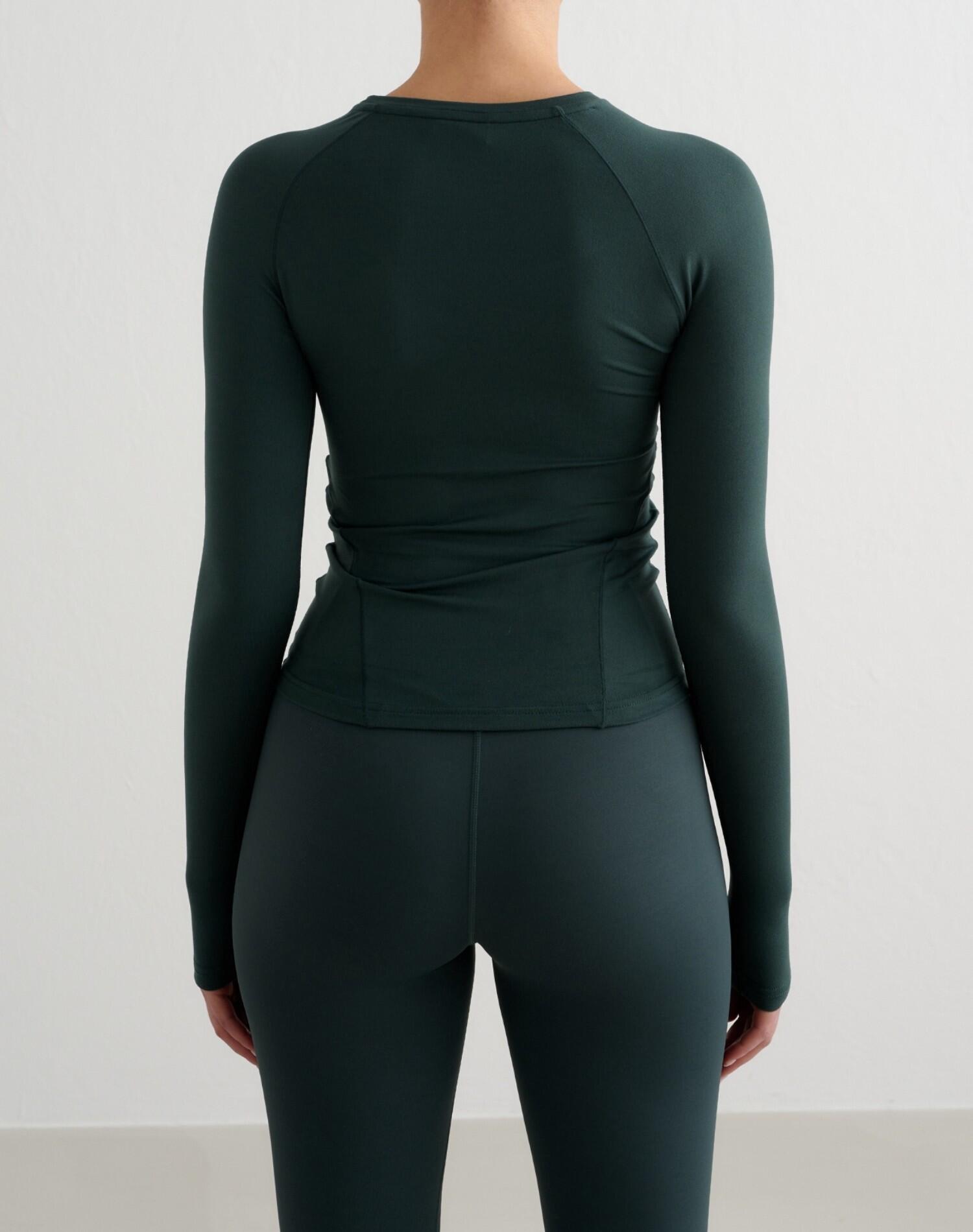 Mujer Camiseta de Manga Larga Suave Transpirable Verde Oscuro 2/6