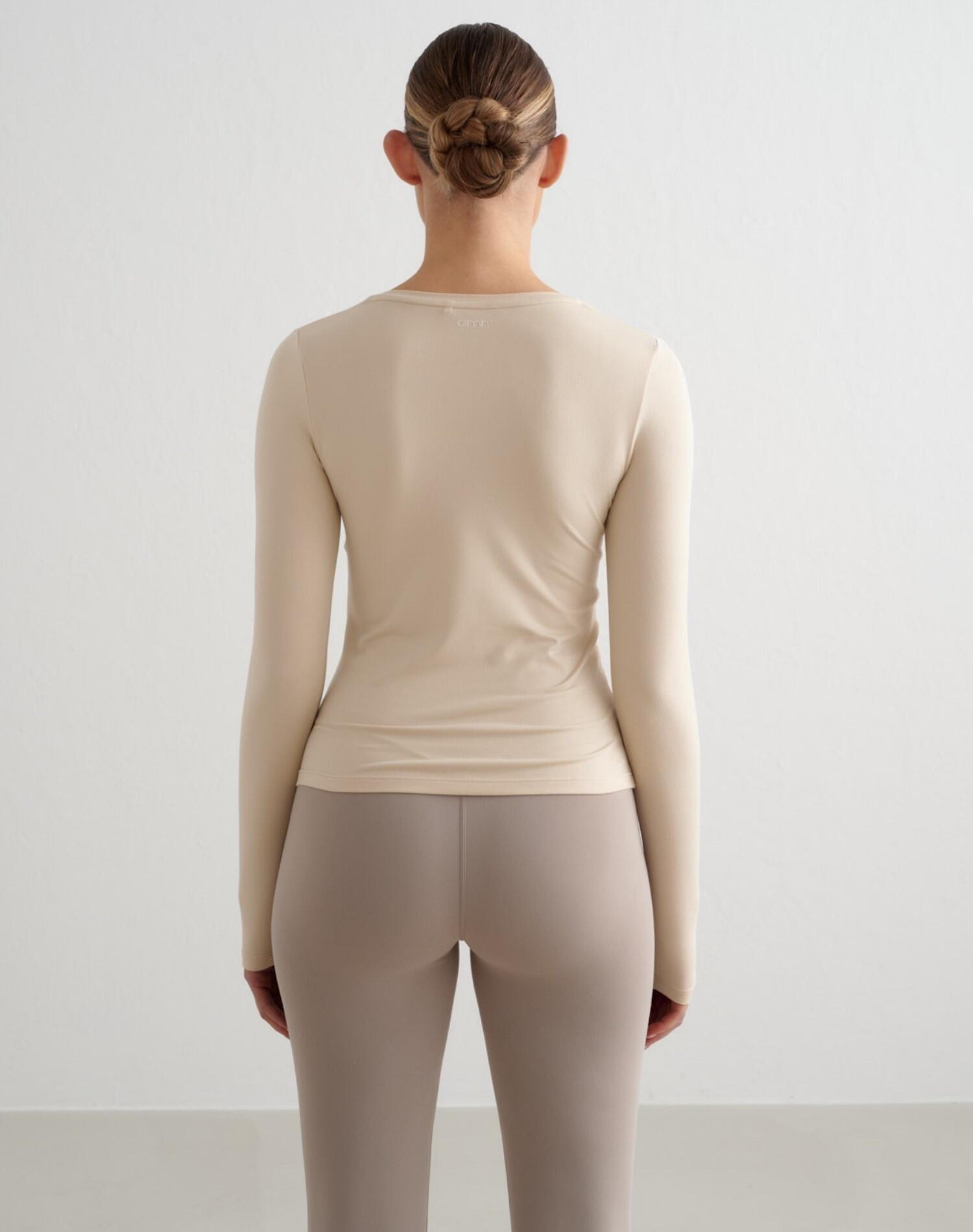 Femme Haut Manches Longues Ultra-doux Séchage Rapide Col en V Soft Basic Beige 2/6