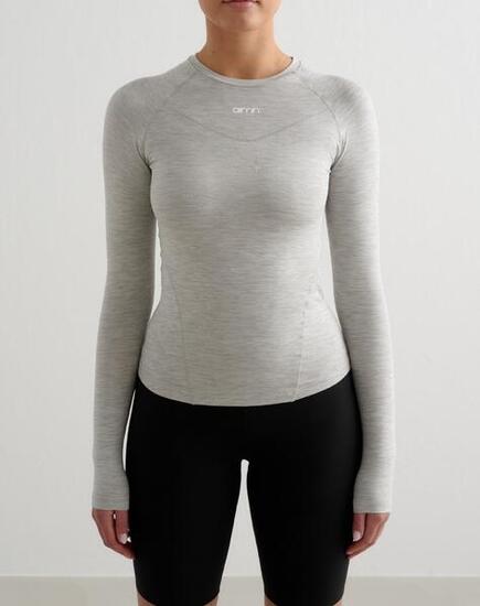 Femme T-shirt Manches Longues Doux Évacuant l'humidité Gris Mélangé