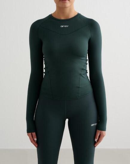 Femme T-shirt Manches Longues Doux Évacuant l'humidité Vert Foncé