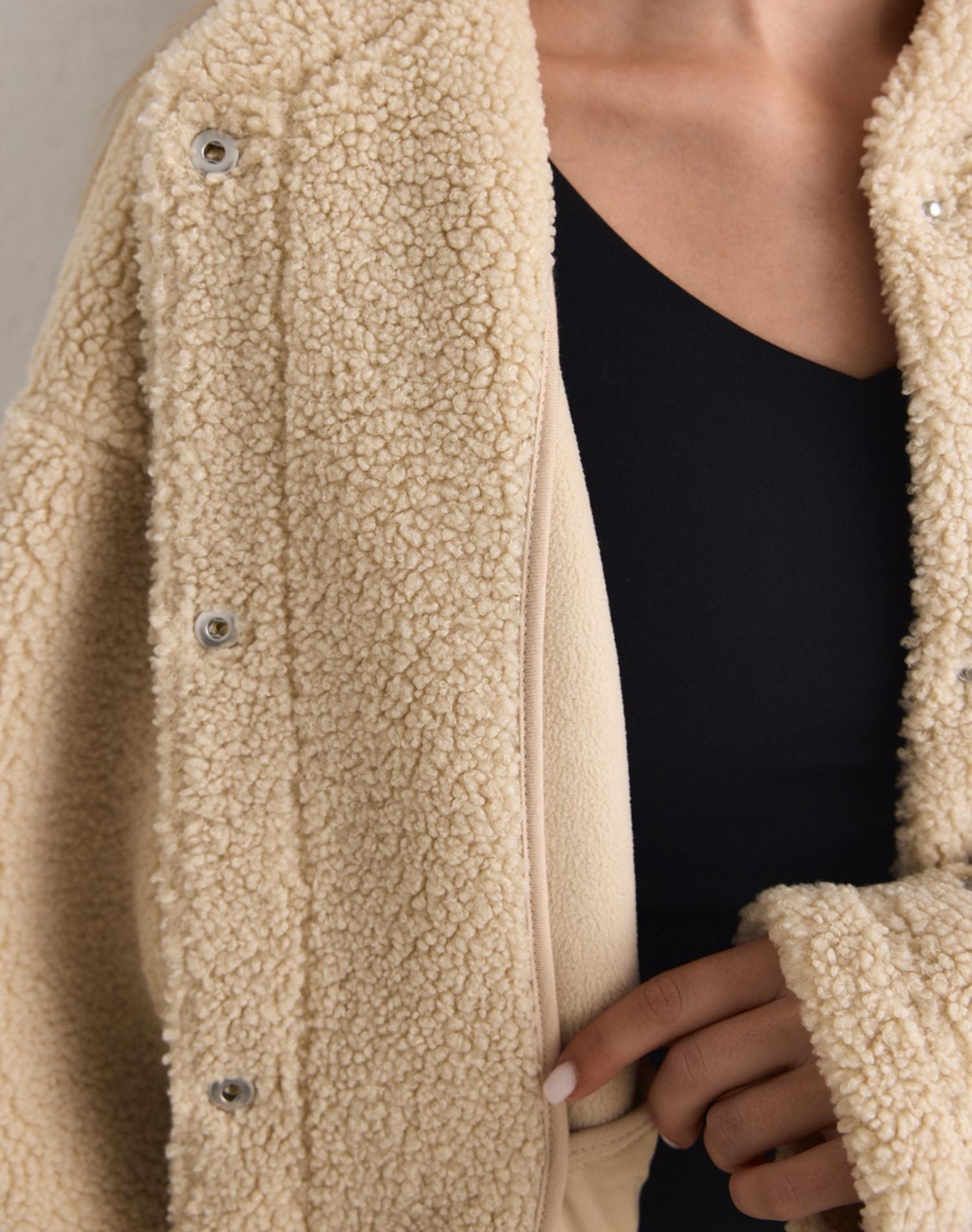 Femme Veste Peluche Doublée Polaire Coupe Décontractée Teddy Café au Lait 3/7