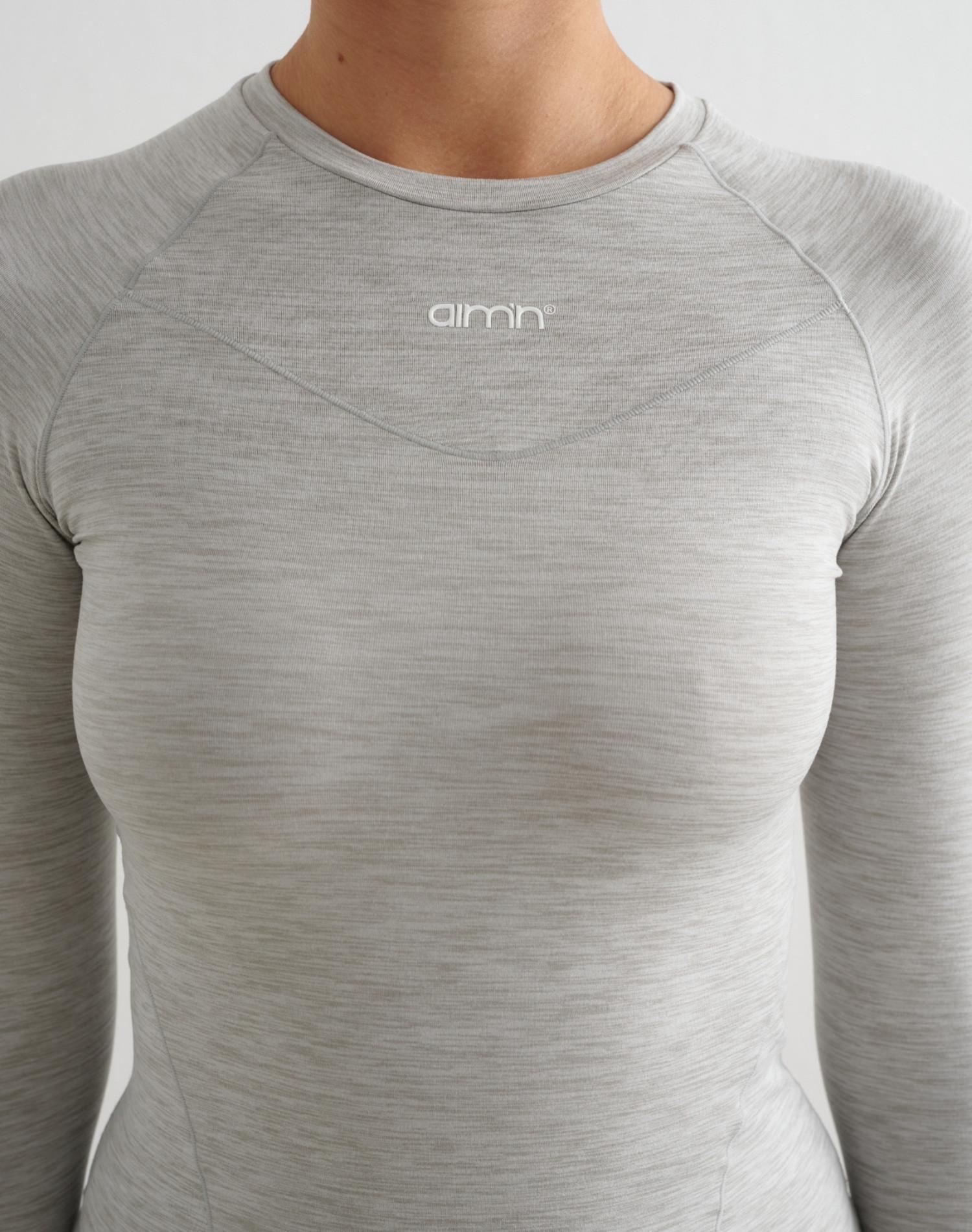 Femme T-shirt Manches Longues Doux Évacuant l'humidité Gris Mélangé 3/6
