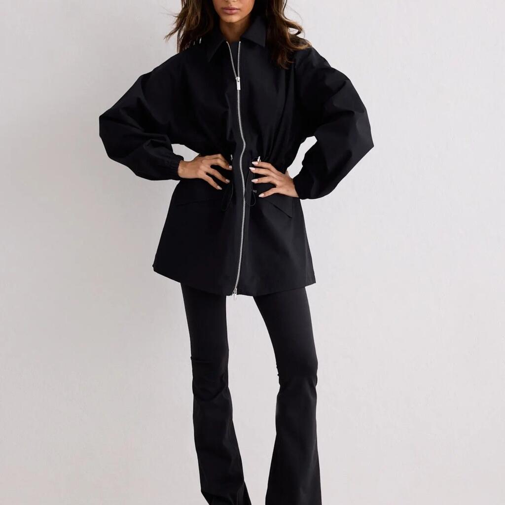 Women's Jacket Waterproof Two-Way Zip Adjustable Waist Black