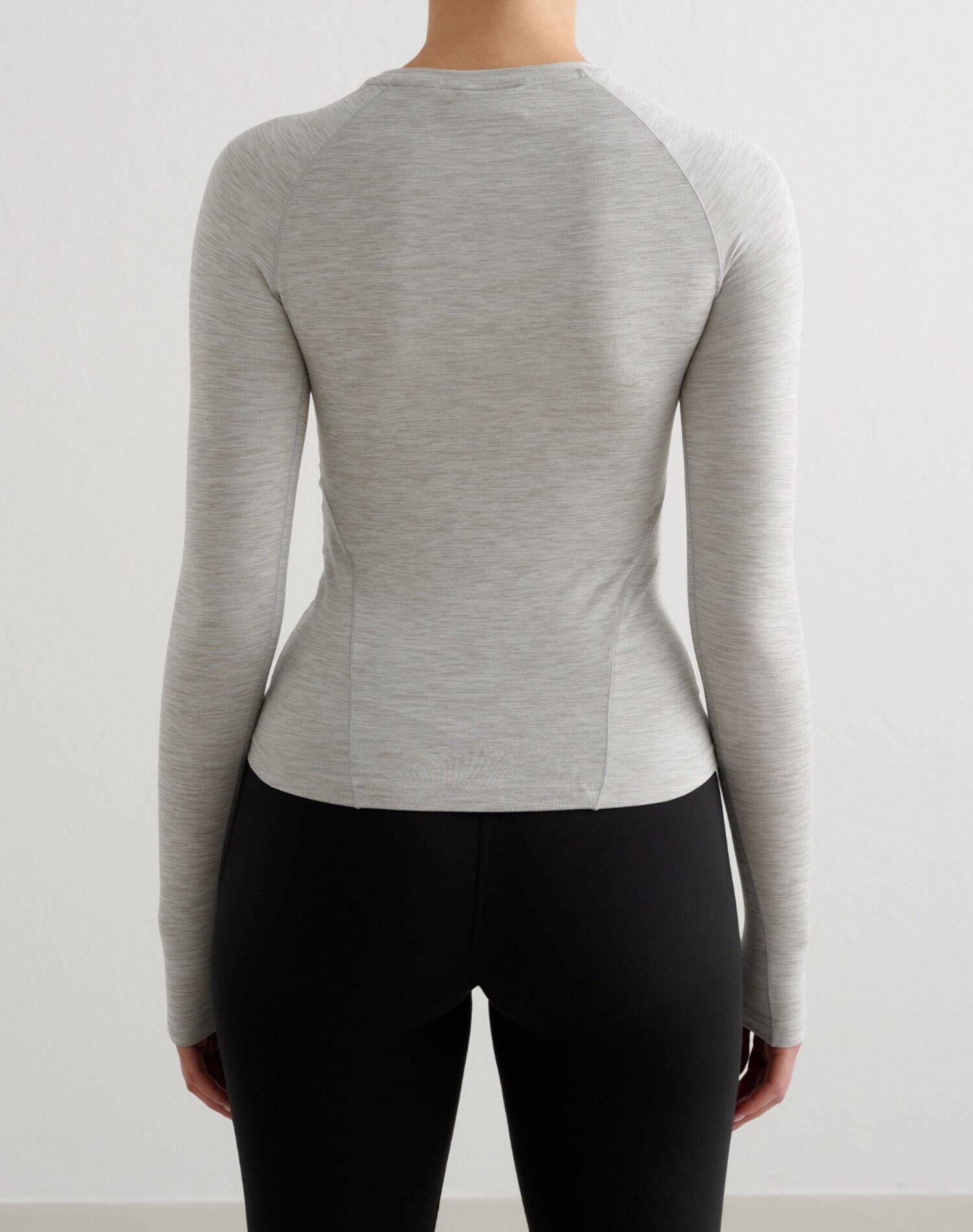 Femme T-shirt Manches Longues Doux Évacuant l'humidité Gris Mélangé 2/6