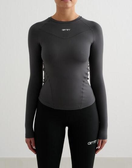 Femme T-shirt Manches Longues Doux Évacuant l'humidité Gris Foncé