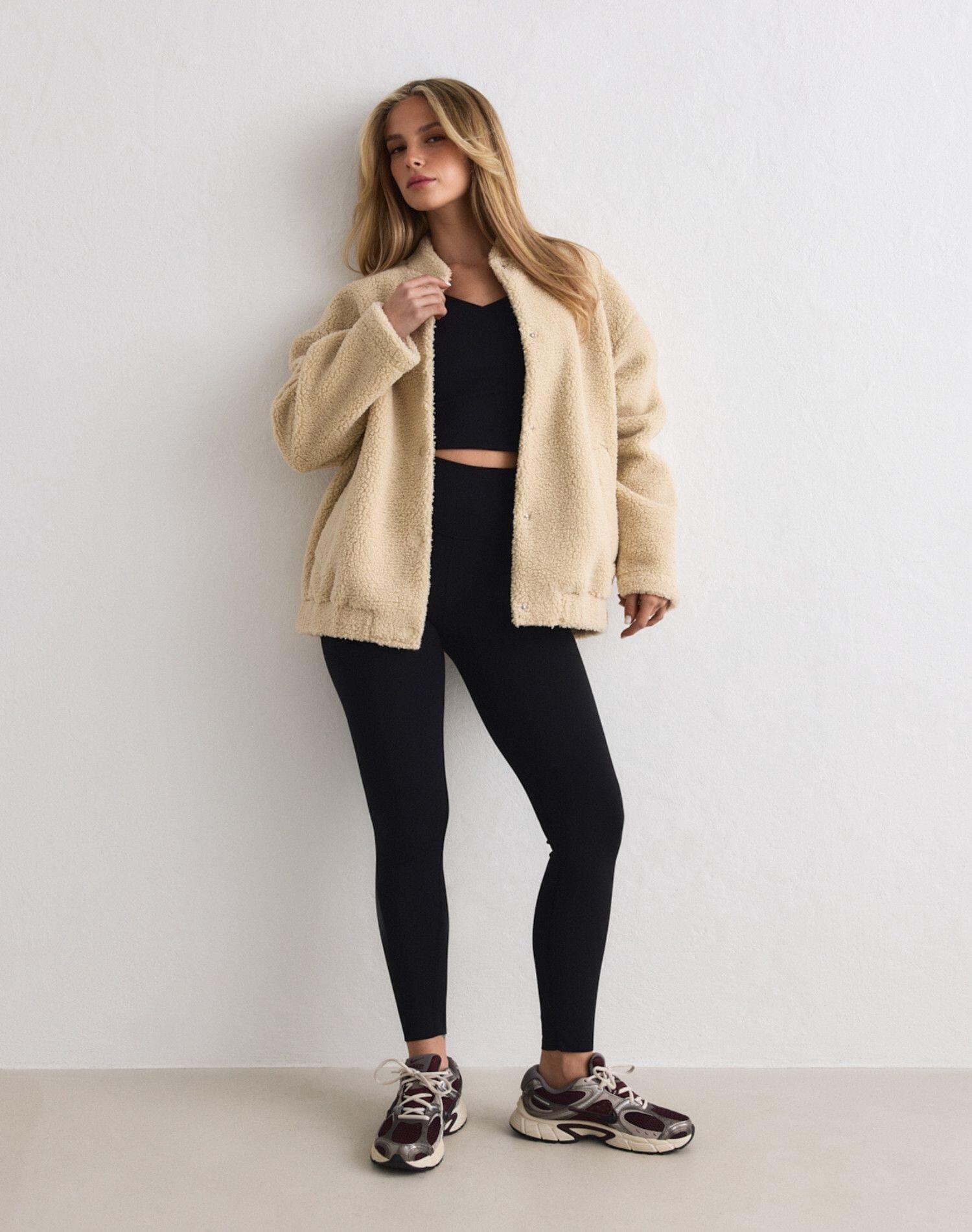 Femme Veste Peluche Doublée Polaire Coupe Décontractée Teddy Café au Lait 4/7