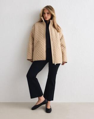 Dames jas waterafstotend oversized gewatteerd beige