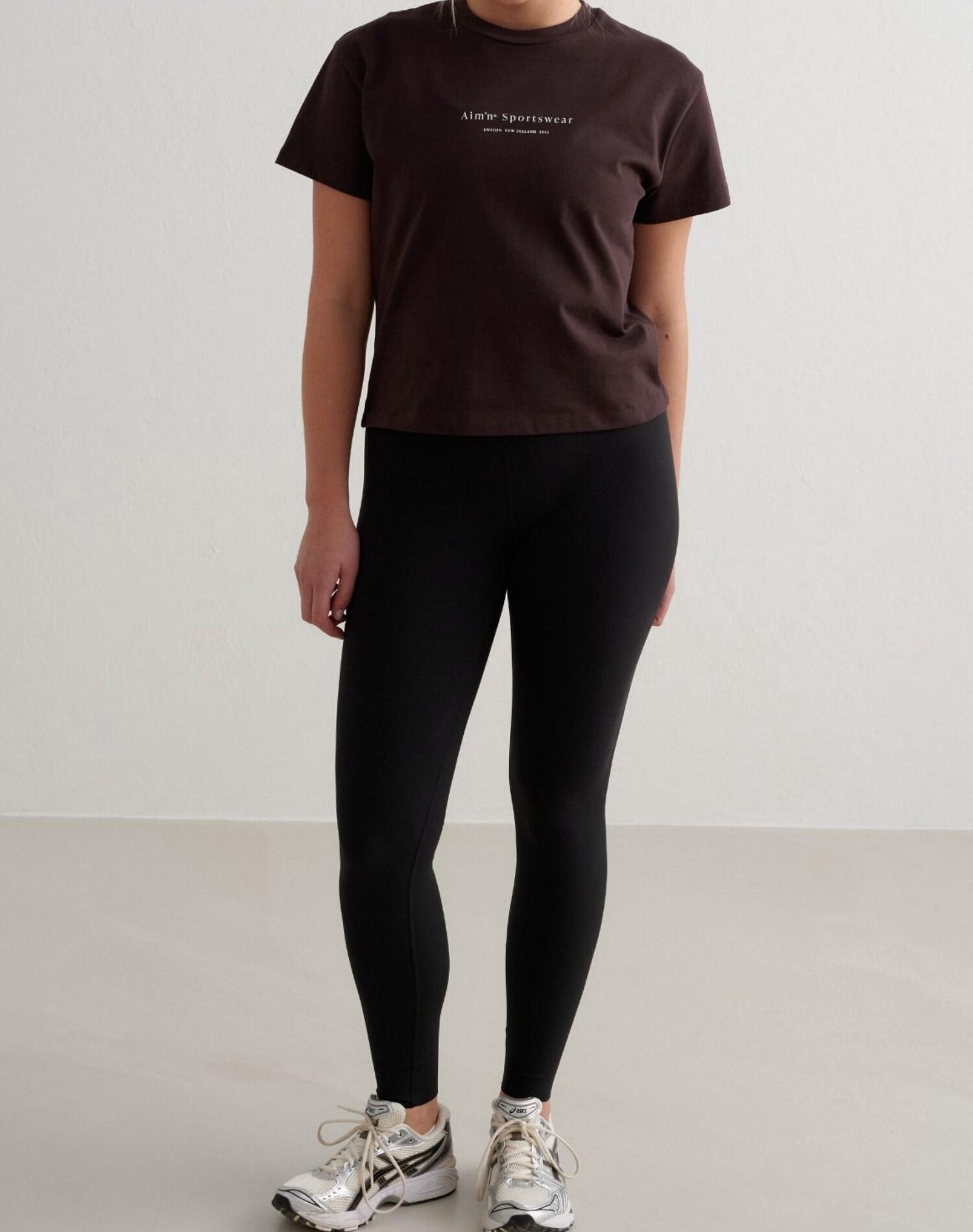 Camiseta Mujer Algodón Orgánico Ajuste Cuadrado Estampado Frontal Serif Marrón 4/4