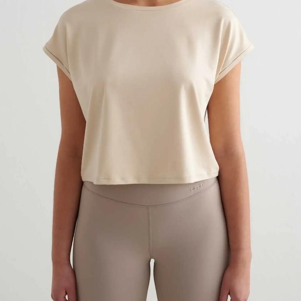 Women's Training Top Ultra-Soft Quick-Drying Soft Basic Roll Sleeve Beige