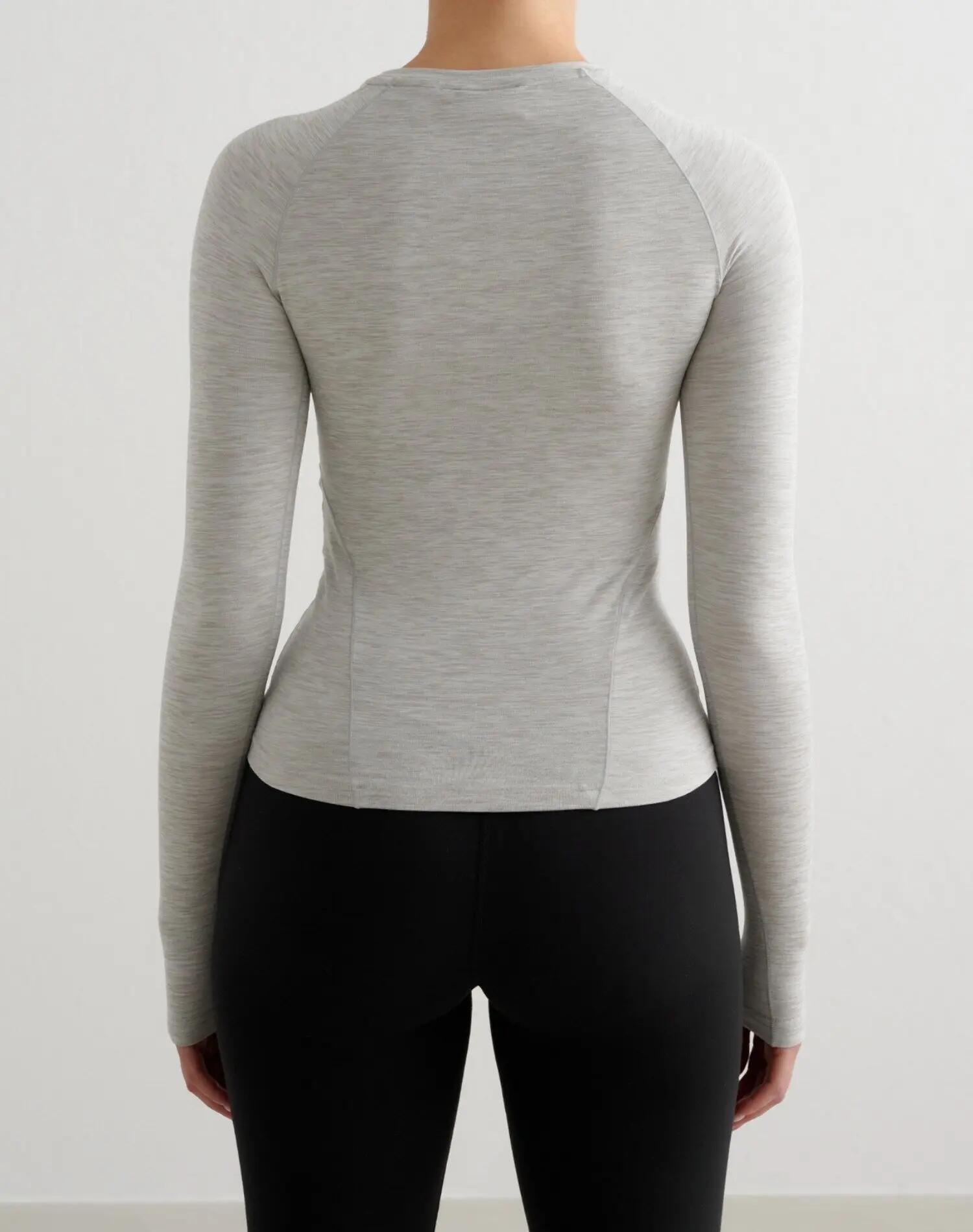 Donna Maglia Maniche Lunghe Ultramorbida Asciuga Rapida 4 Vie Soft Basic Grigio 2/6