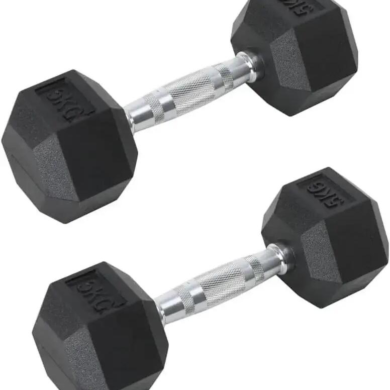 2 x 5 kg Professional Hexagonal Gym Dumbbells FF