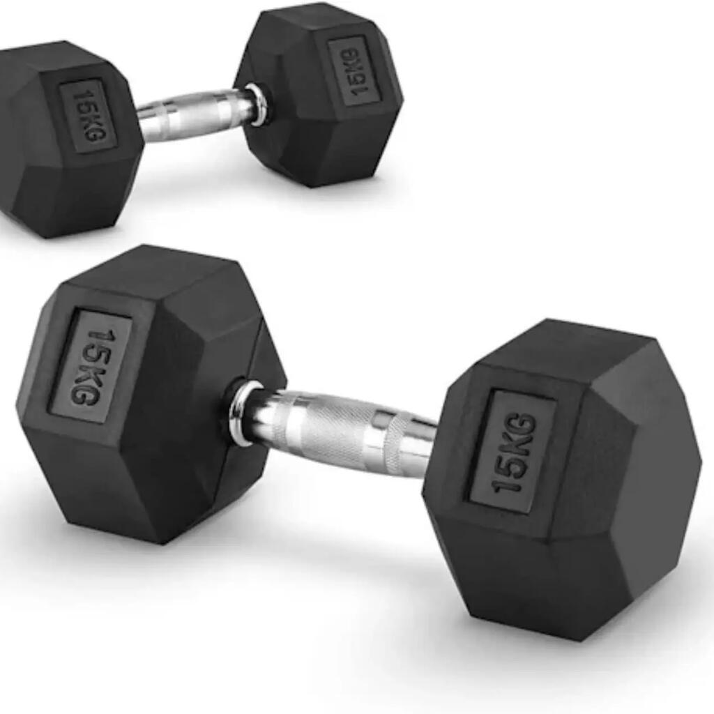 2 x 15 kg Professional Hexagonal Gym Dumbbells FF