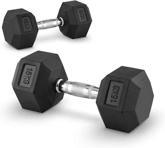 2 Manubri da 15 Kg Palestra Esagonali Professionali FF