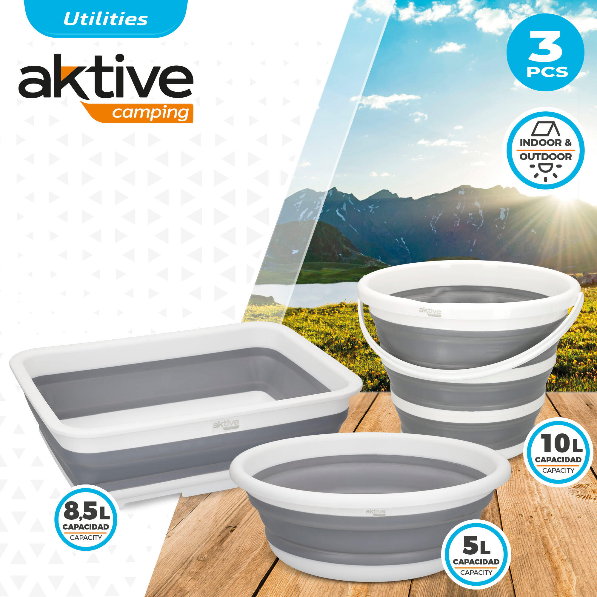 Cubo, barreño y cubeta plegable Aktive 2/7