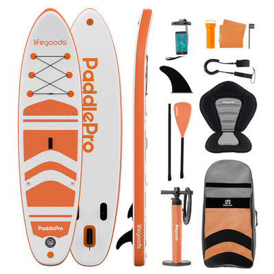Paddlepro sup board - met zitje - opblaasbaar - 320cm - max 150kg - wit/oranje