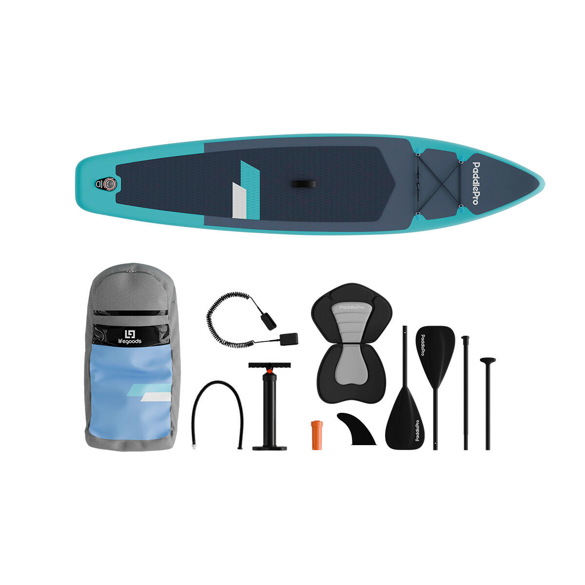 SUP Board Touring - complete set - opblaasbaar - 365cm - max 165kg - Blauwgroen 6/6